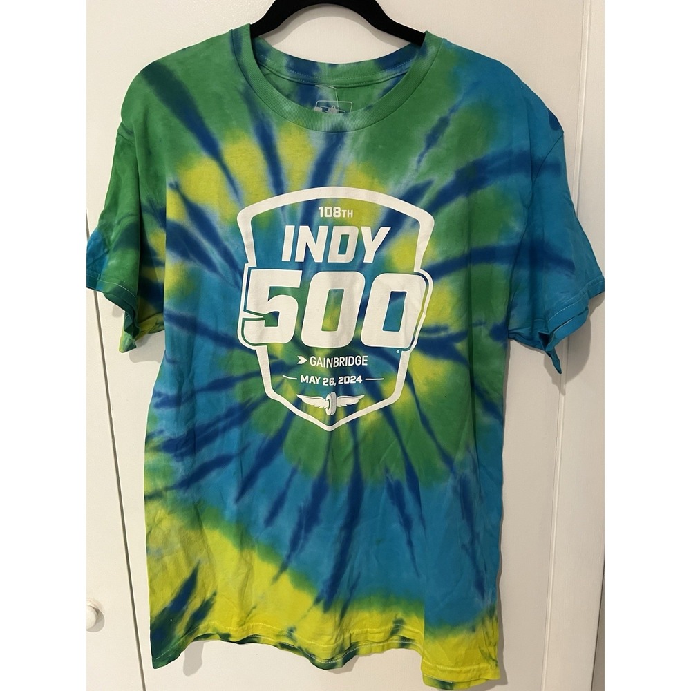 NWT Indy‎ 500 Mens Tie-Dye Graphic T-Shirt Size Large Blue Green Indycar 2024